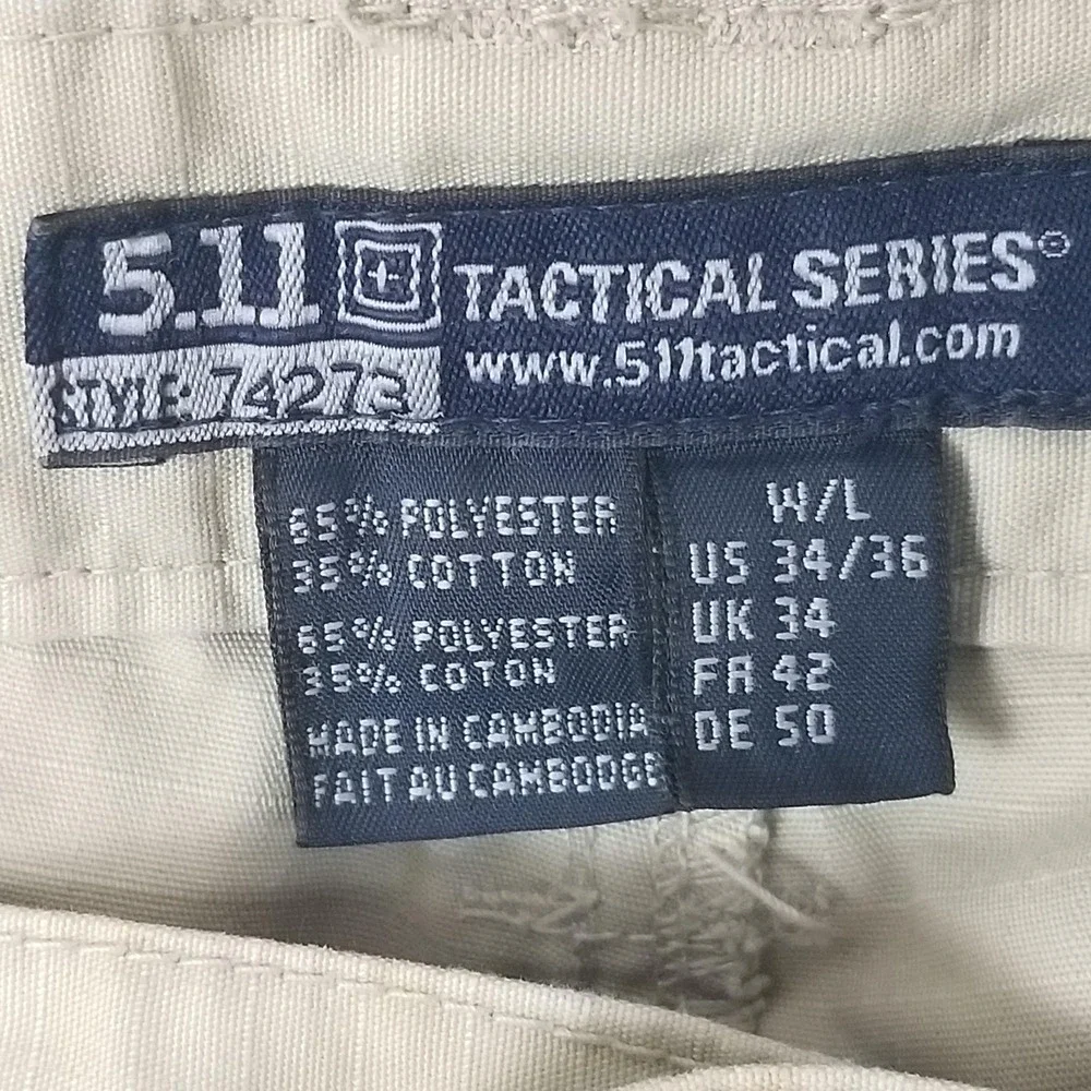 5.11 Tactical Pants Mens 34x36 Beige Cargo Ripstop Elastic Waist Outdoor Hiking